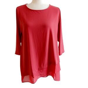 Alfani 3/4 Sleeve Mesh Trim Asymmetrical Top